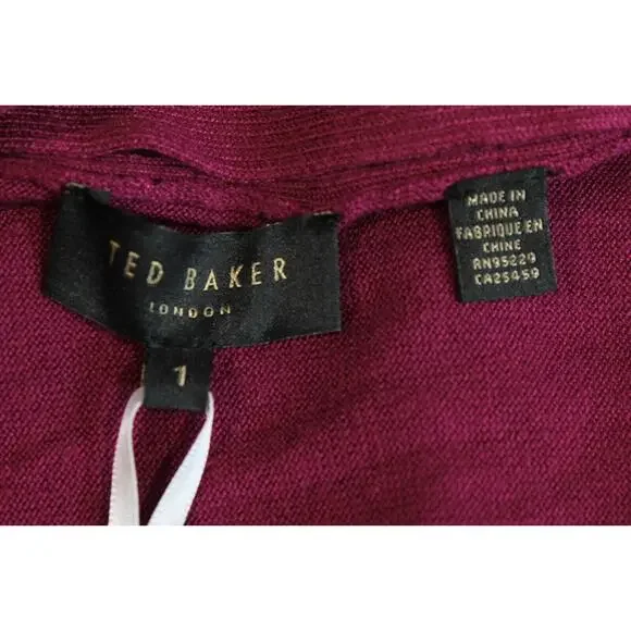 Ted Baker London Fiyyona Open Cardigan Womens size0/2 US Maroon Asymmetrical Hem - Picture 8 of 14